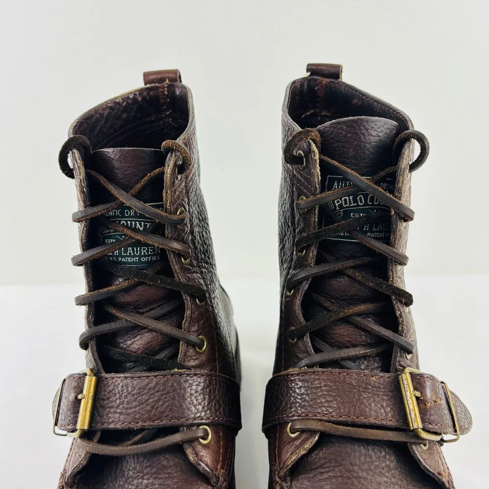 Polo Ralph Lauren Ranger Polo Country Tumbled Grain Brown Leather Boots Mens 9